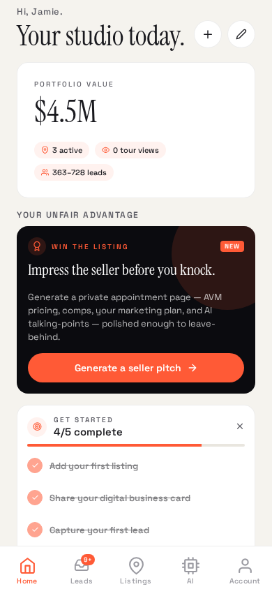 Chateaux app dashboard — AI for real estate agents