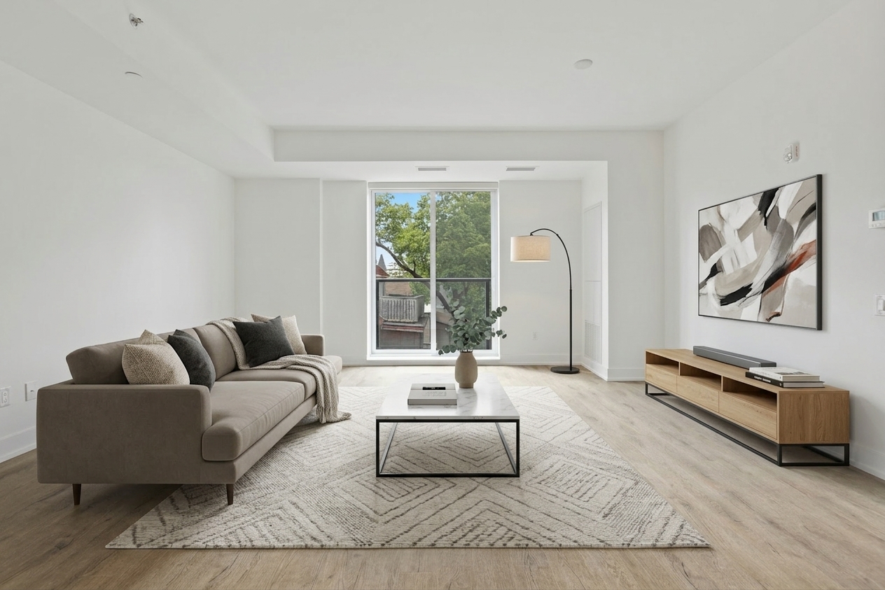 AI-staged Modern minimalist living room by Chateaux virtual staging
